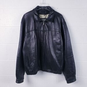 Vintage 90s y2k Wilsons Black Leather Car Coat Racer Racing Jacket Men's Size XL